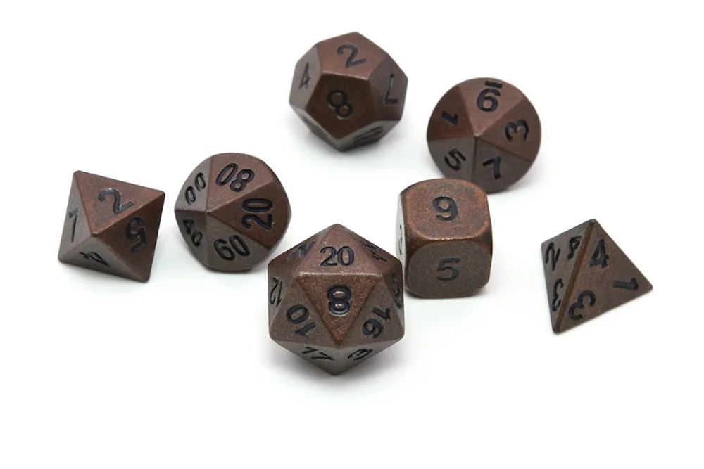 Многогранные металлические игральные кости Набор из 7 с мешком для игры в кости для RPG DnD MTG настольные игры древняя медь, древнее золото, древнее серебро