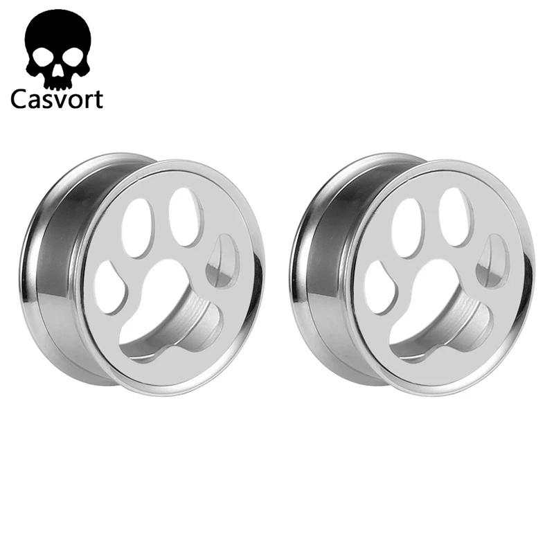 silver Casvort Пирсинг из нержавеющей стали беруши двойной расклешенный тоннель для ушей собачья лапа ювелирные изделия для тела ушные датчики пара - Окраска металла: silver