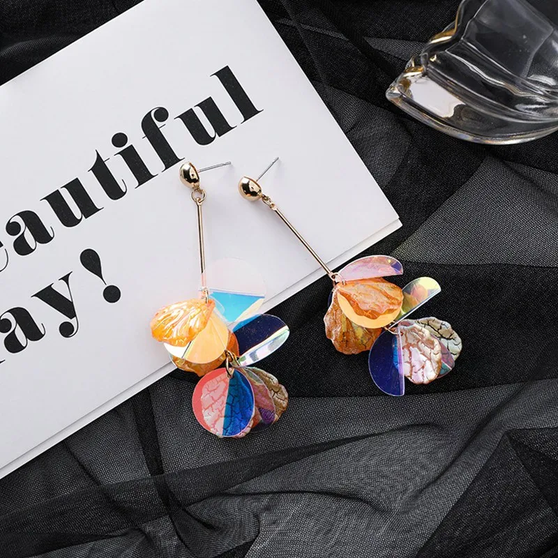 Свежие летние серьги для женщин в виде цветов с блестками длинные висячие