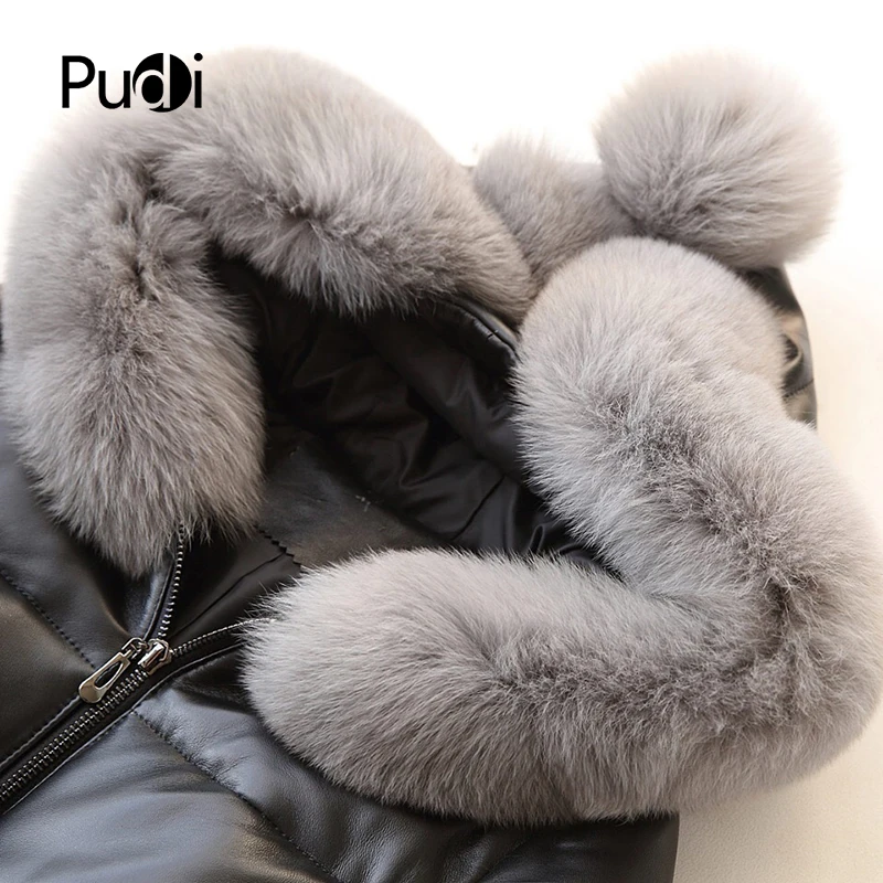 PUDI A27554 Новое модное пальто осень/зима пальто из натуральной кожи с капюшоном из лисьего меха женская мотоциклетная куртка для отдыха
