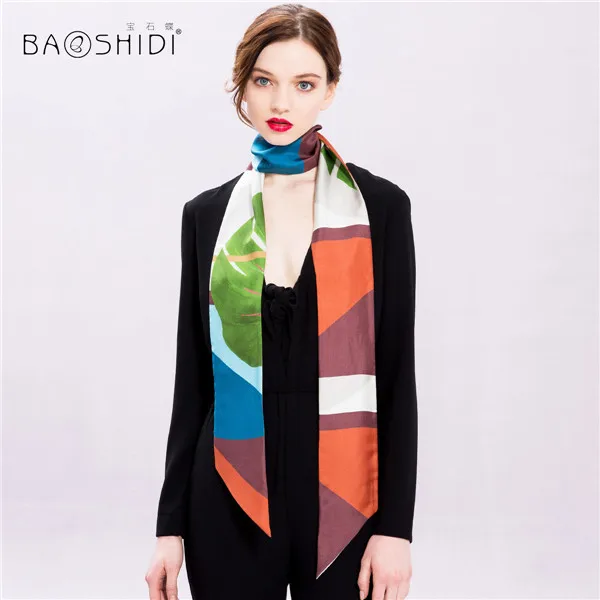 [BAOSHIDI] саржевый шелковый шарф, новые модные шарфы с двойным лицом, шейный платок, украшение на голову, талия, волосы, шляпа, сумочка - Цвет: 1033171190