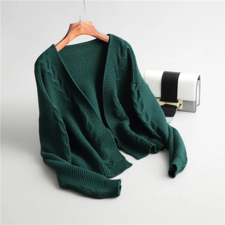 

2020 New Women Spring Sweater Cardigan Fashion V Collar Solid Color Wool Blend Pocket Loose Knit Sweater Outwear Coat