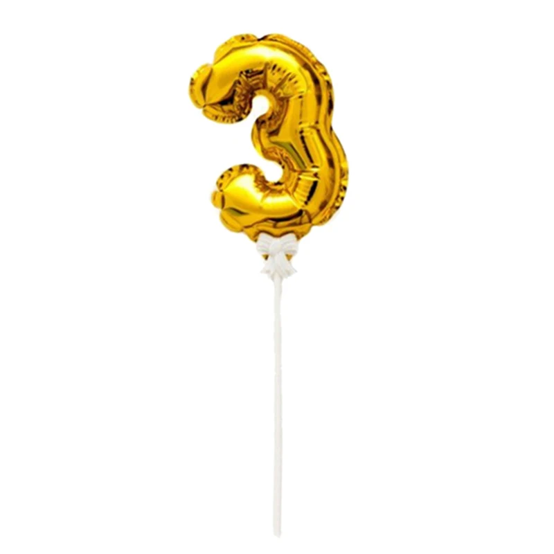 Gold 3 Mini мини золотые фольги номер воздушный шар топперы на свадебный торт украшения вечерние Детские Взрослые День рождения Юбилей флажки для торта поставки - Цвет: Gold 3