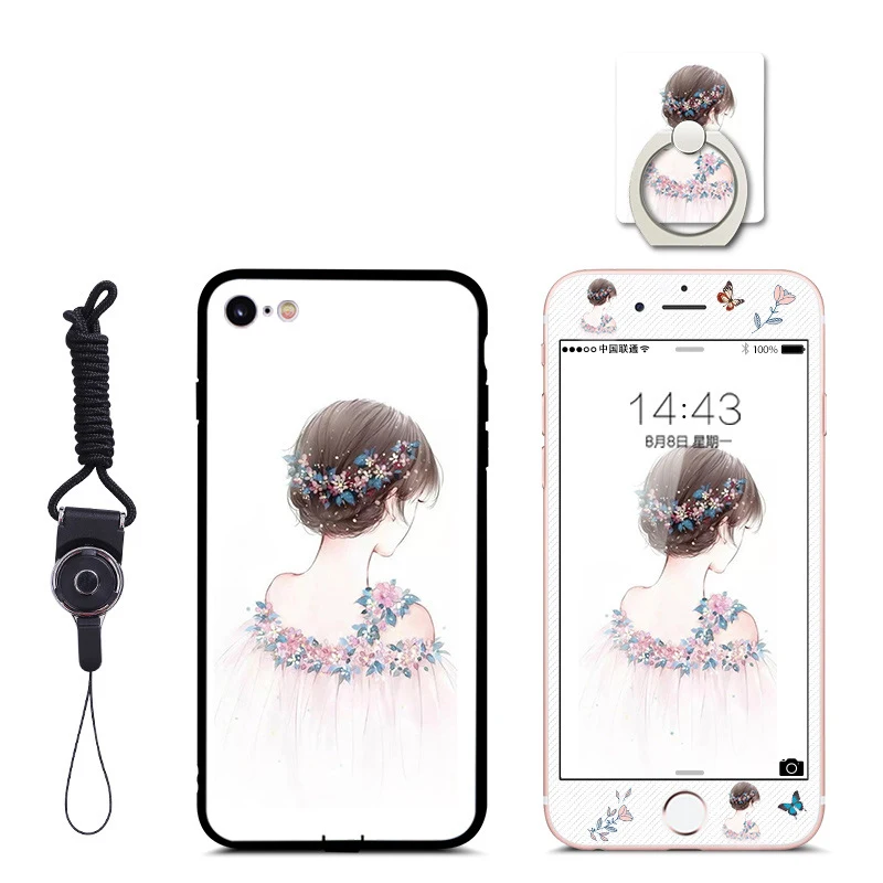 Защитное закаленное стекло с цветным принтом+ чехол для iphone X, 8, 6, 7, 5 s, se, 6s plus, XS max, XR, Защитное стекло для экрана на iphone