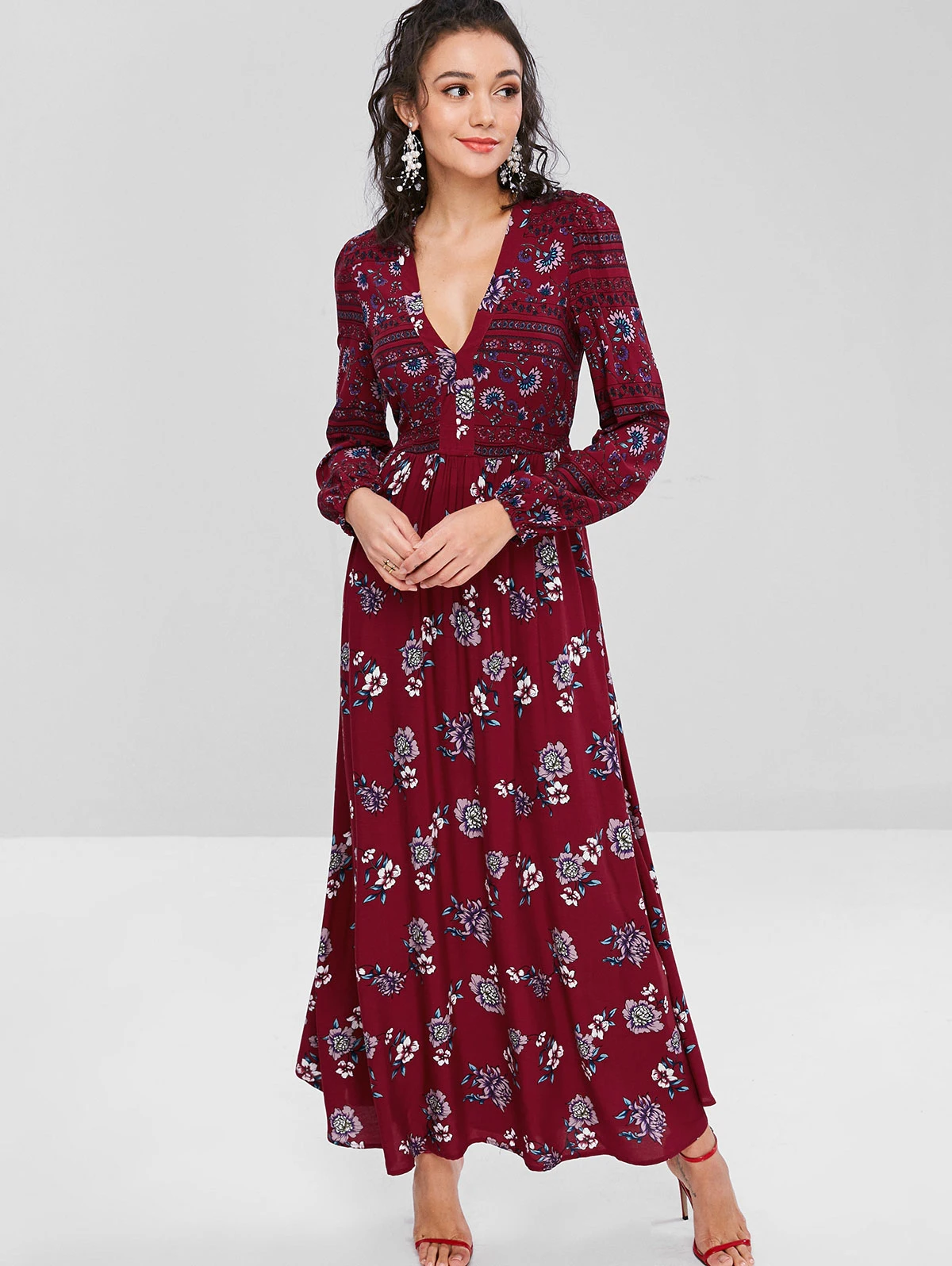 ZAFUL Boho Стиль длинное платье Для женщин пляжные летние платья Цветочный принт