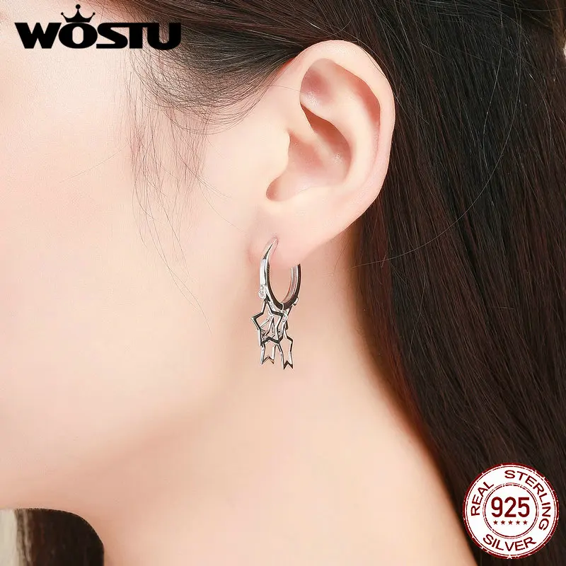 WOSTU Аутентичные 100% Стерлинговое Серебро 925 пробы Звездная игра Drop серьги для