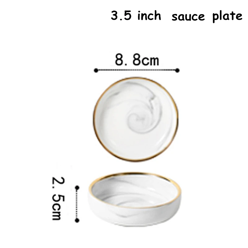 3.5inch saucer plate Столовая тарелка набор столовых приборов мраморный ваджилла поднос керамический золотой край блюдо столовая посуда набор салатные блюда круглые подносы для продуктов питания посуда 1 шт - Цвет: 3.5inch saucer plate