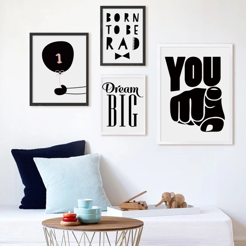 Черный и белый холст плакаты принты Новорожденный ребенок один год фраза детская