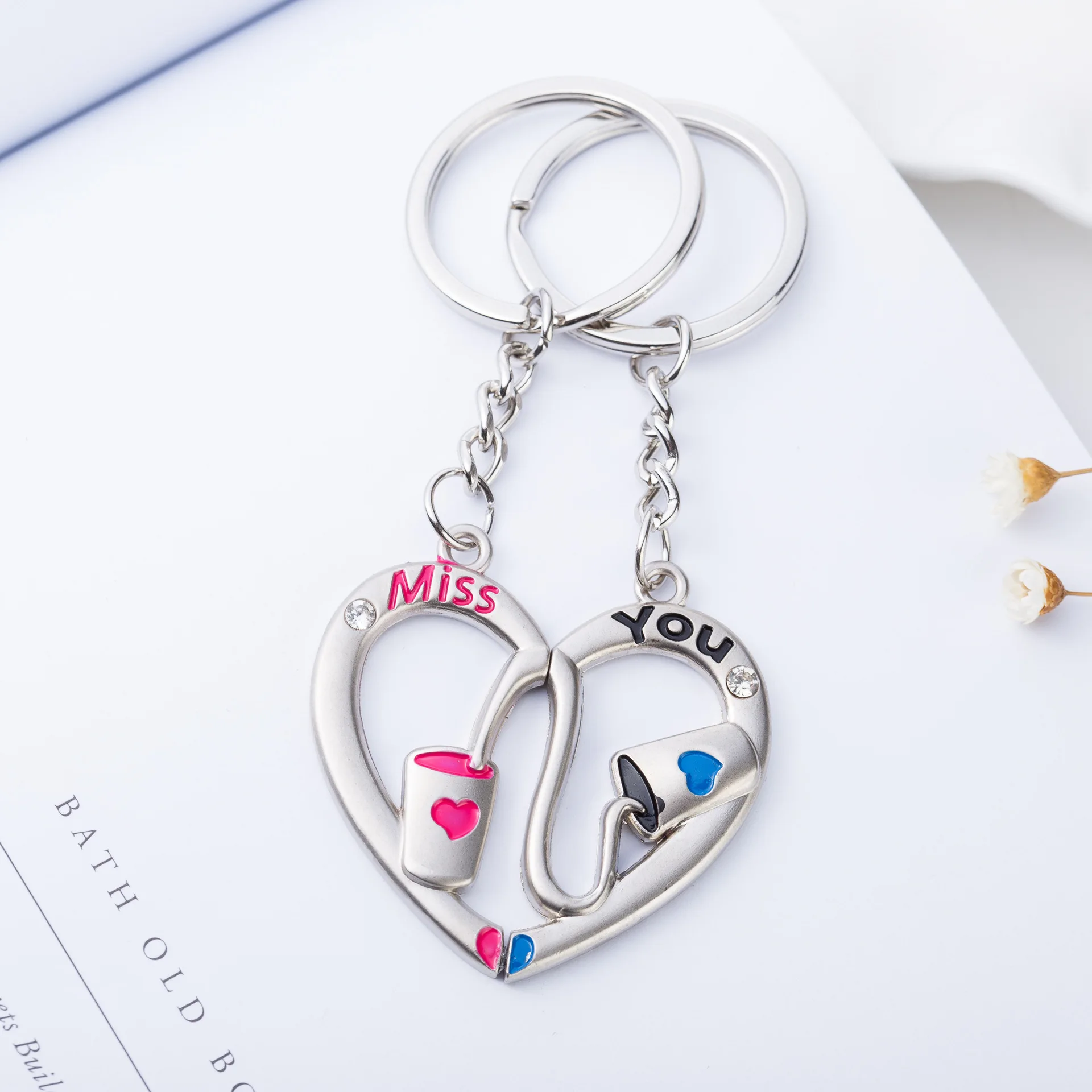 Модное кольцо для ключей в виде сердца влюбленный Брелок с цепочкой любовь