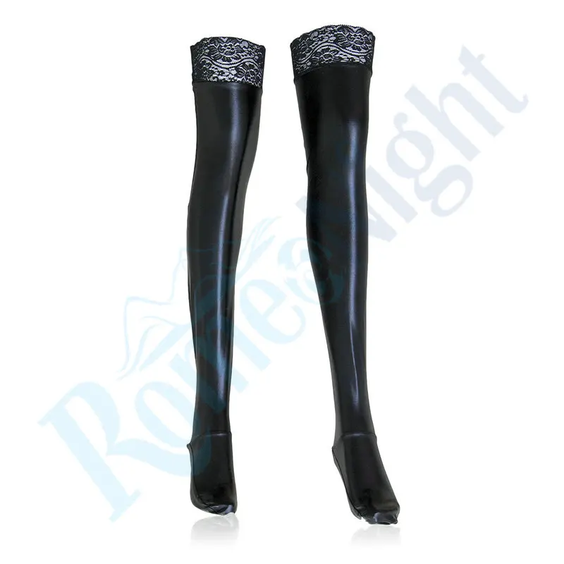 RomeoNight Coquette Darque Wet Look Hold Ups с кружевными топами взрослые сексуальные аксессуары для
