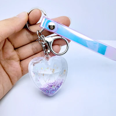 Purple В форме сердца, вечный цветок, блестки, зыбучие пески, движение, жидкий блеск, акриловый брелок для пар, для женщин и мужчин, брелок, подарок, ювелирное изделие - Цвет: Purple