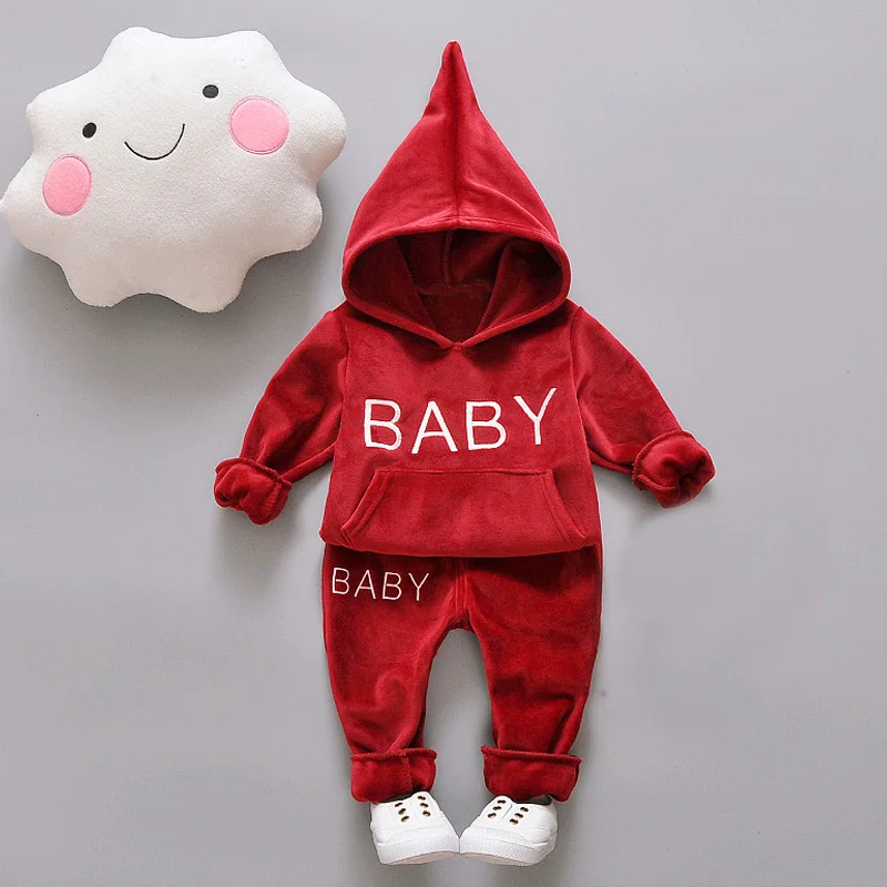 Baby Girl Boys Clothing Set For Kids Casual Letter Hooded Velvet Autumn Spring Children's Sports Suits Clothes 1 2 3 4 Years | Детская - Фото №1