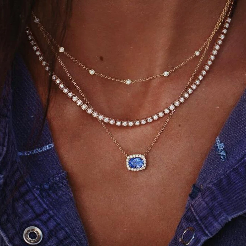 

Богемное многослойное ожерелье со стразами и кристаллами, женское винтажное ожерелье, модные многослойные украшения, массивные ожерелья