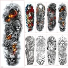 Наклейка-тату для тела с рисунком льва, чудовища, розы