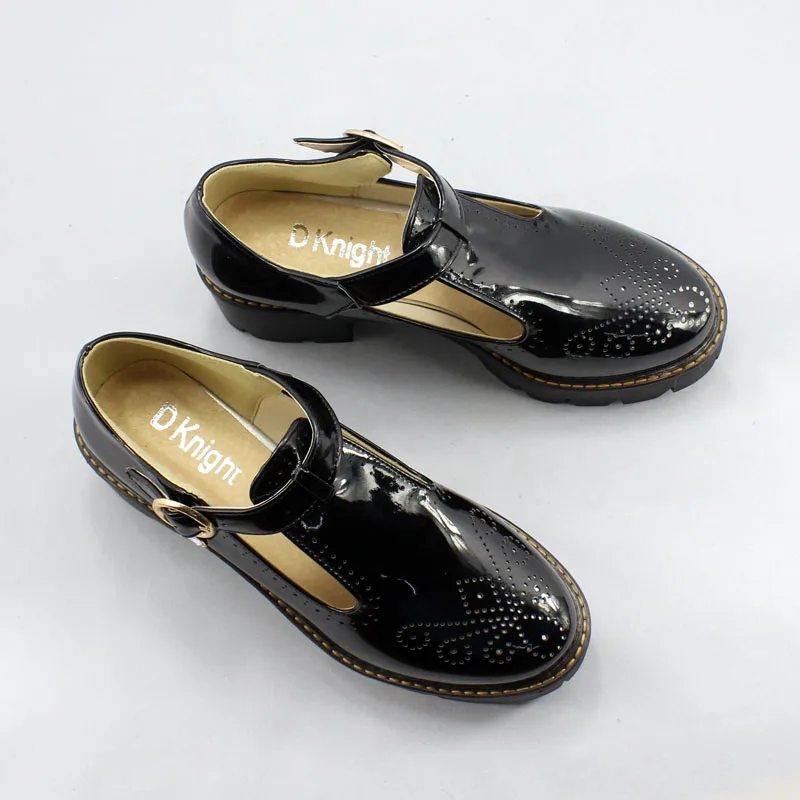 T-Starp Women Oxfords Platform Casual Brogue Shoes Woman Vintage Creepers Square High Heels Women Patent Leather Pumps Shoes D44