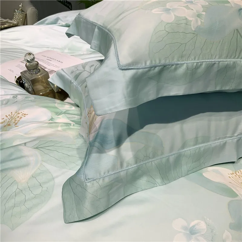 Элегантный комплект постельного белья мягкая тенсель кровать постельное белье, простыня набор печатных постельное белье, Королева/King size покрывало 4 шт