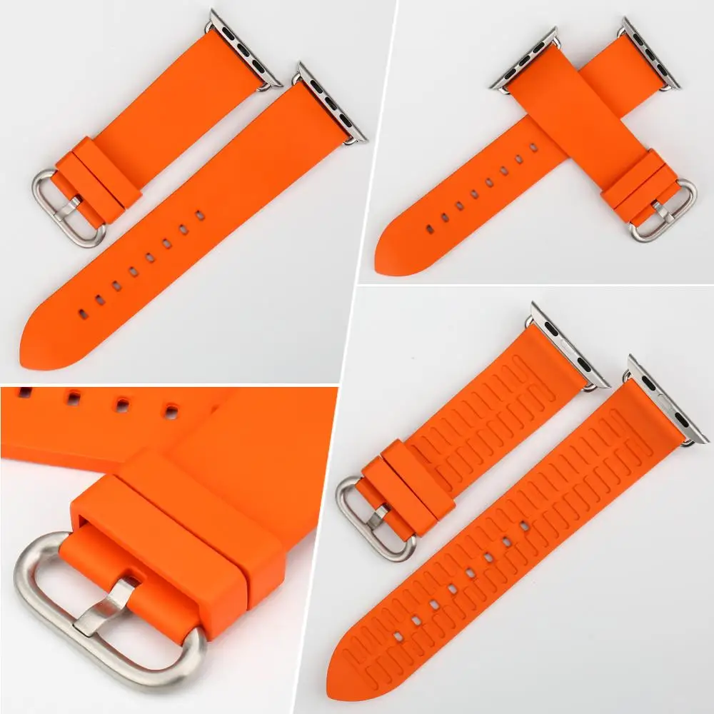 MAIKES Rubber Watchband Replacement For Sport Apple Watch Band 49mm 44mm 40mm Series SE 8 7 6 5 4 3 2 for iWatch 42mm 38mm