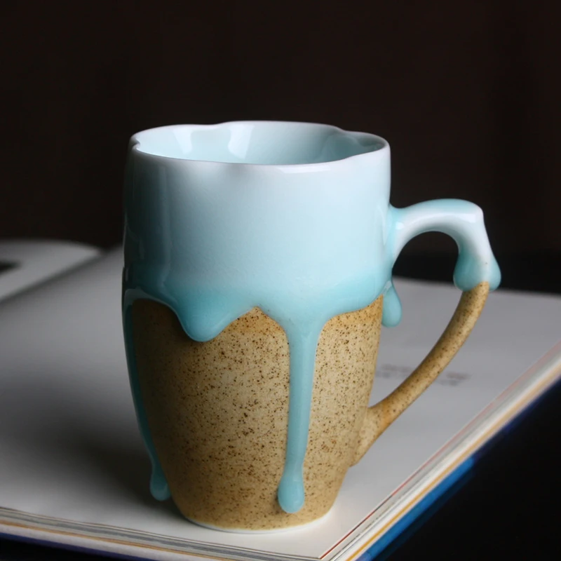 Креативные керамические кружки с синим потоком ручной работы круглые/Необычные