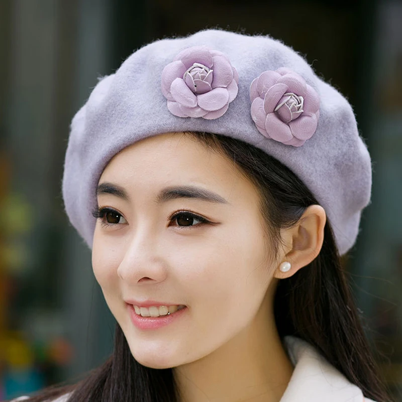 Новинка 2017 модный элегантный женский берет с цветочным принтом из двух частей