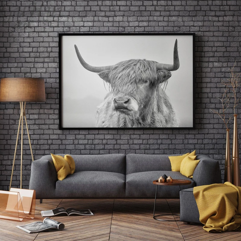 Chinese Black and White Tibetan Yak Animal Decorative Painting Living Room Background Photography Cattle Wall Picture Poster | Дом и сад