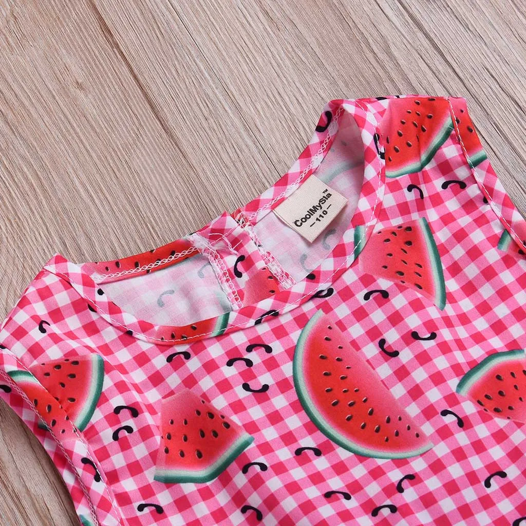 Летнее платье без рукавов для маленьких девочек клетчатое с принтом арбуза vestidos #
