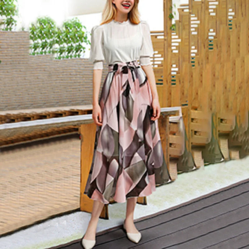 Women's Floral Skirt Print Chiffon Loose High Waist Irregular Large Pendulum | Женская одежда
