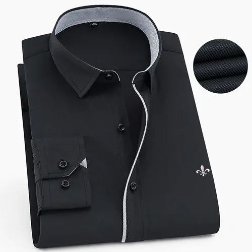 1-419BLACK-L Dudalina Camisa Social Masculina мужская рубашка с длинным рукавом классические мужские рубашки формальная деловая рубашка мужская вышивка логотип - Цвет: 1-419BLACK-L