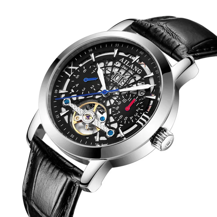 Новая мода 3D Видимый полый циферблат Мужские Tourbillon часы Авто самообветренные