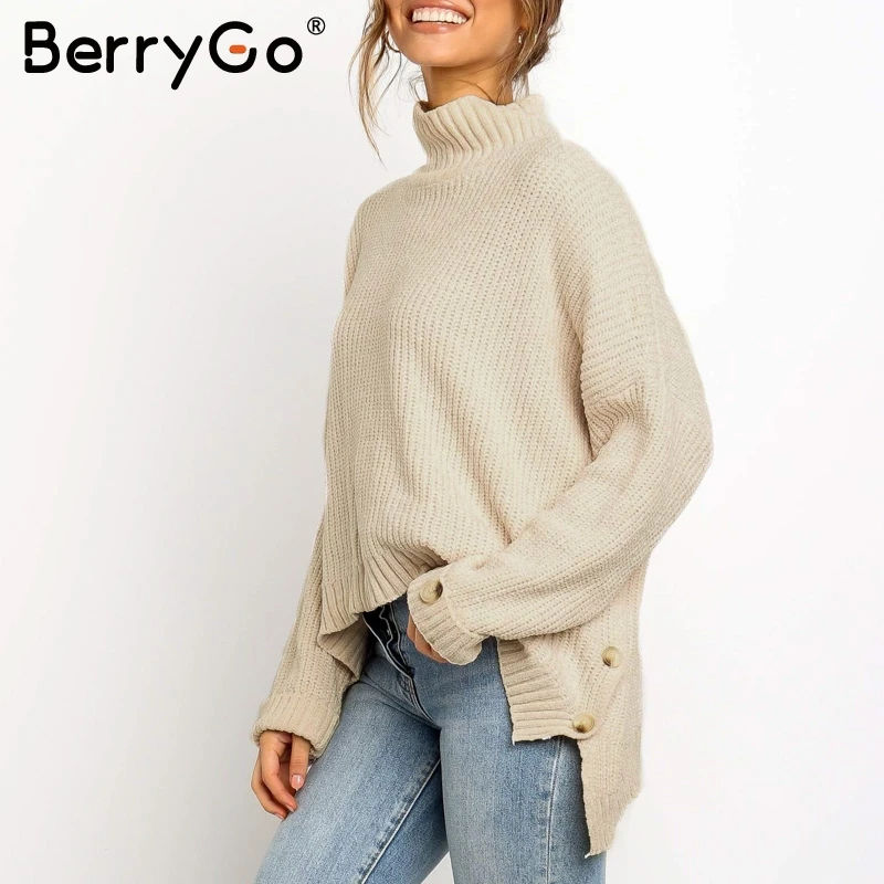 BerryGo Водолазка вязаный свитер женский джемпер с длинным рукавом сплошной