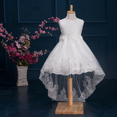 Детские белые платья со шлейфом и цветами для девочек свадебные принцессы платье