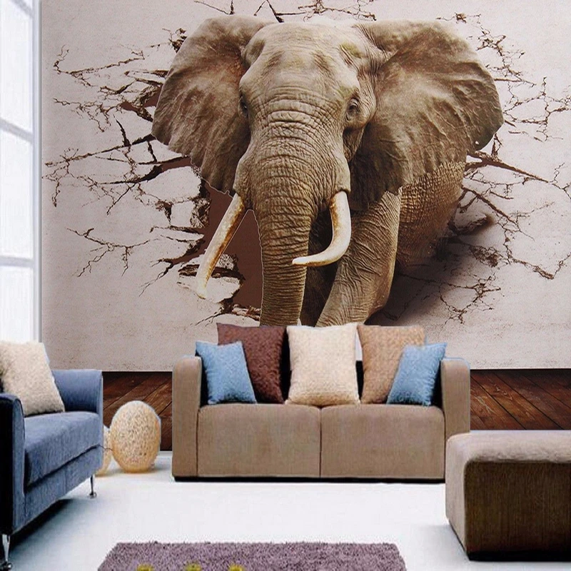 

JX-LCLYL 3D Huge Silk Elephant Wall Sticker Mural Roll Modern Wall Background Home Decor