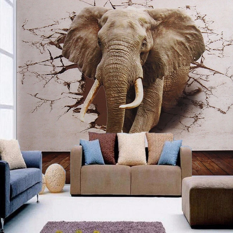 JX-LCLYL 3D Huge Silk Elephant Wall Sticker Mural Roll Modern Background Home Decor | Дом и сад