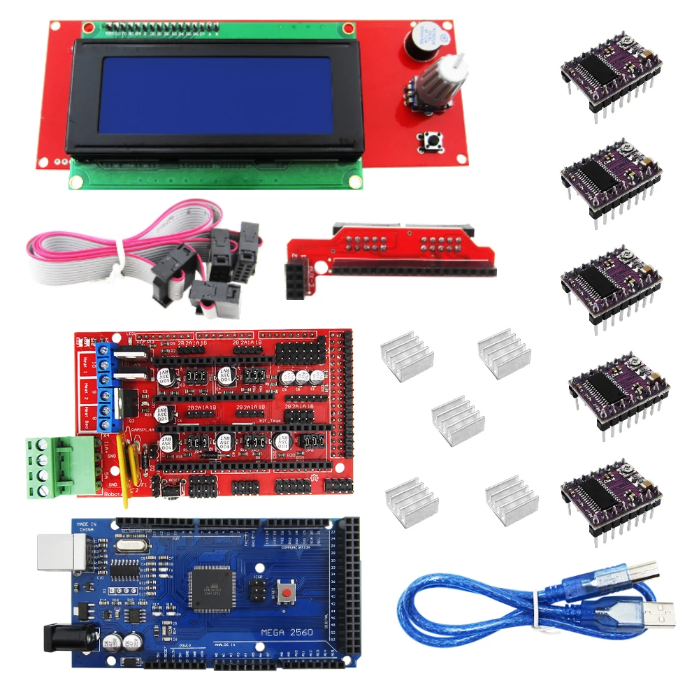 Комплект для 3D принтера 1 шт. Mega 2560 R3 + контроллер RAMPS 4 5 DRV8825 Драйвер шагового