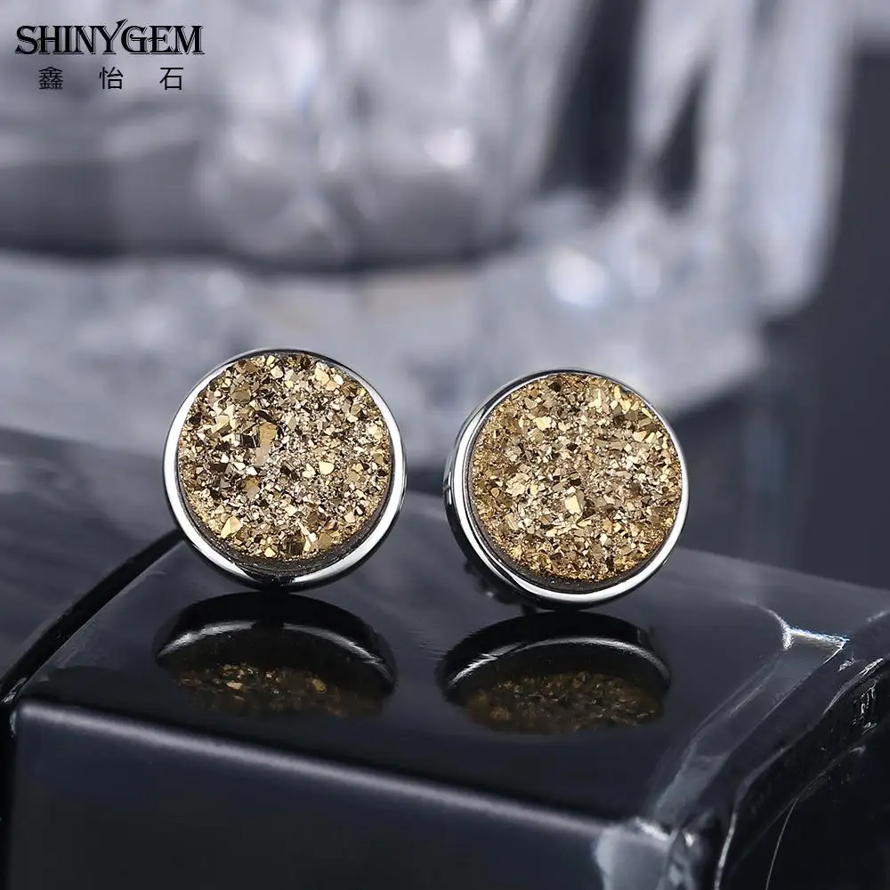 Серьги ShinyGem из 925 пробы серебра 10 мм круглые серьги гвоздики с натуральным