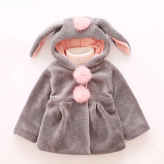Baby Girls Coat Winter Spring Baby Girls Princess Coat Jacket Rabbit Ear Hoodie Casual Outerwear for girl Infants clothing - Цвет: Gray