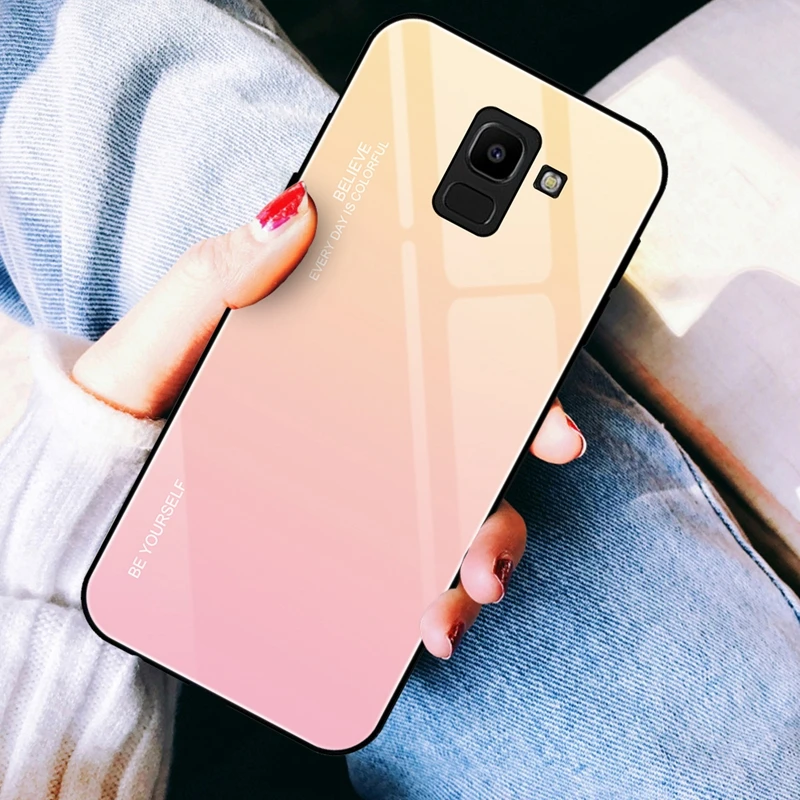 Закаленное Стекло градиент ударопрочный чехол для samsung Galaxy A7 J4 J6 A6 A8 плюс J8 A7 A750 A9 чехол-накладка для телефона чехол s - Цвет: 1