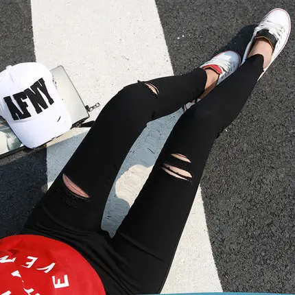 ripped jeans woman pants high waist plus size skinny jeans pants trouser push up korean sexy summer denim black online store2018