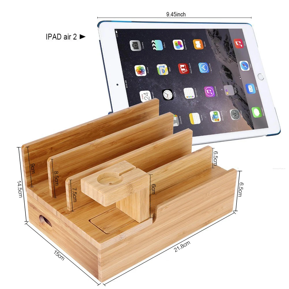 6 USB порт быстрое зарядное устройство настольная зарядная станция бамбук