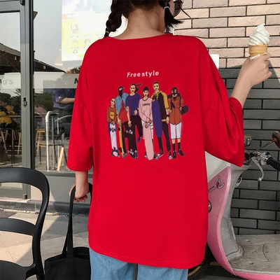 Harajuku футболки женская летняя одежда шикарная Ulzzang трендовая полосатая большая футболка с коротким рукавом Свободная Студенческая футболка - Цвет: ShanH 9836 hong