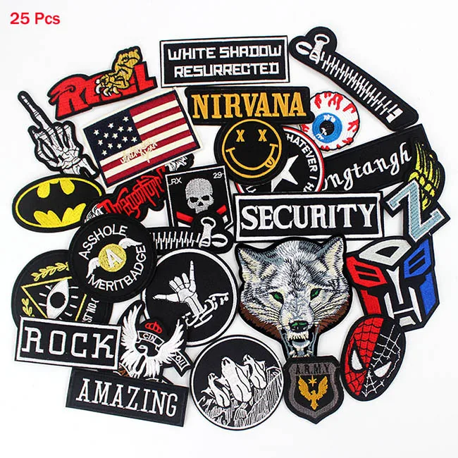 25 pcs mixed 25 шт./лот,, мужские вышитые нашивки для мальчиков, значки, горячая Распродажа, железные на обрезанные нашивки для одежды, наклейки, аппликации - Цвет: 25 pcs mixed