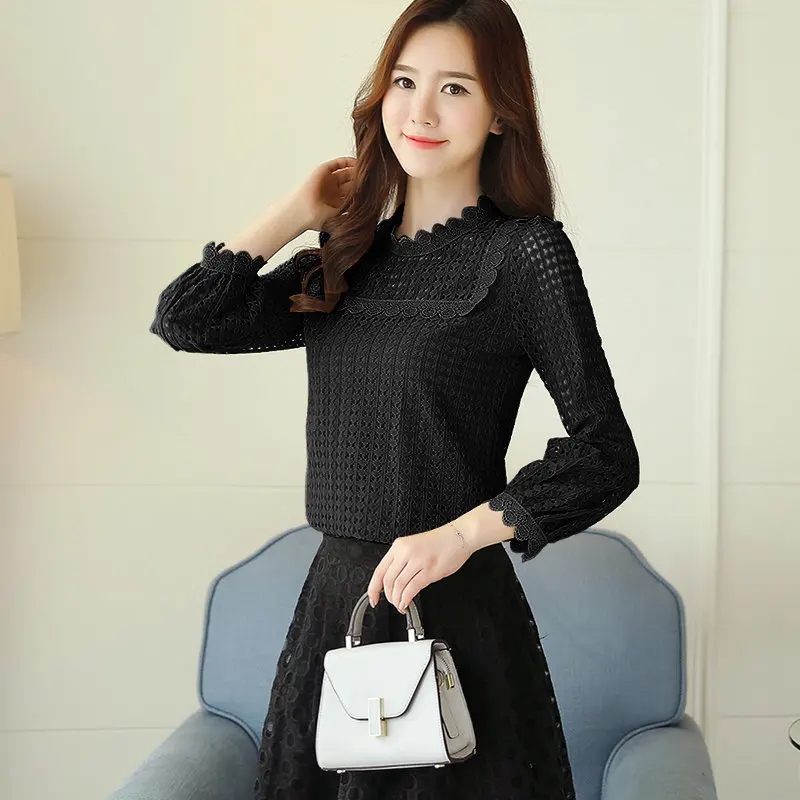 Женская кружевная блузка желтая с длинным рукавом Осень зима 2019|Блузки| |