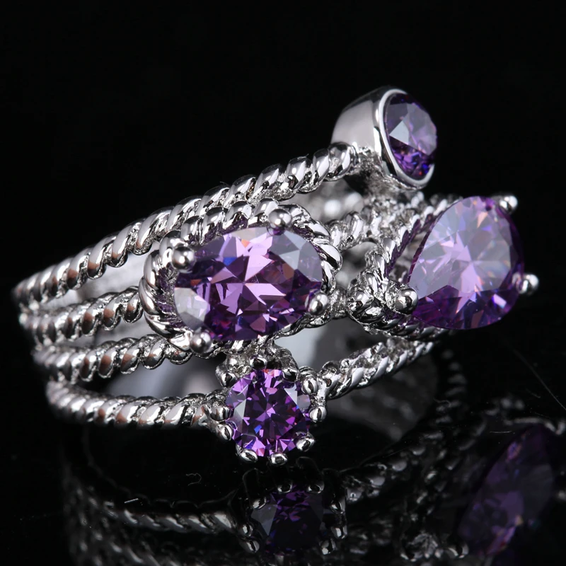 Великолепный Фиолетовый Цирконий белый Самоцветы 925 стерлингового серебра Для