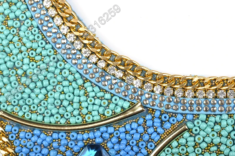Short Fake Collar Sapphire U-shape Blue Bib Choker Necklaces Women Bohemian Necklace Ethnic Jewelry Vintage Style | Украшения и