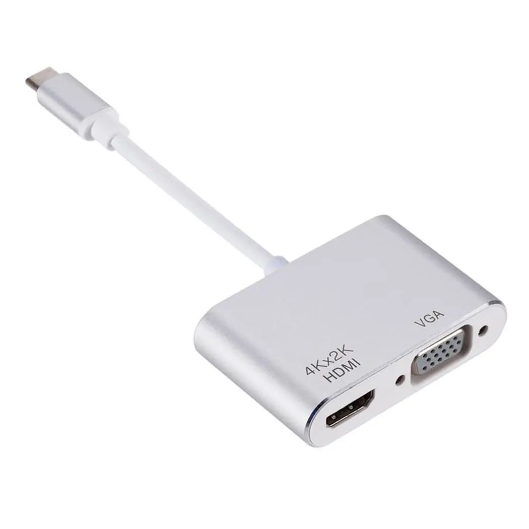 Портативный 4 K type C в HD мультимедийный интерфейс VGA адаптер x 2 серебристый серый