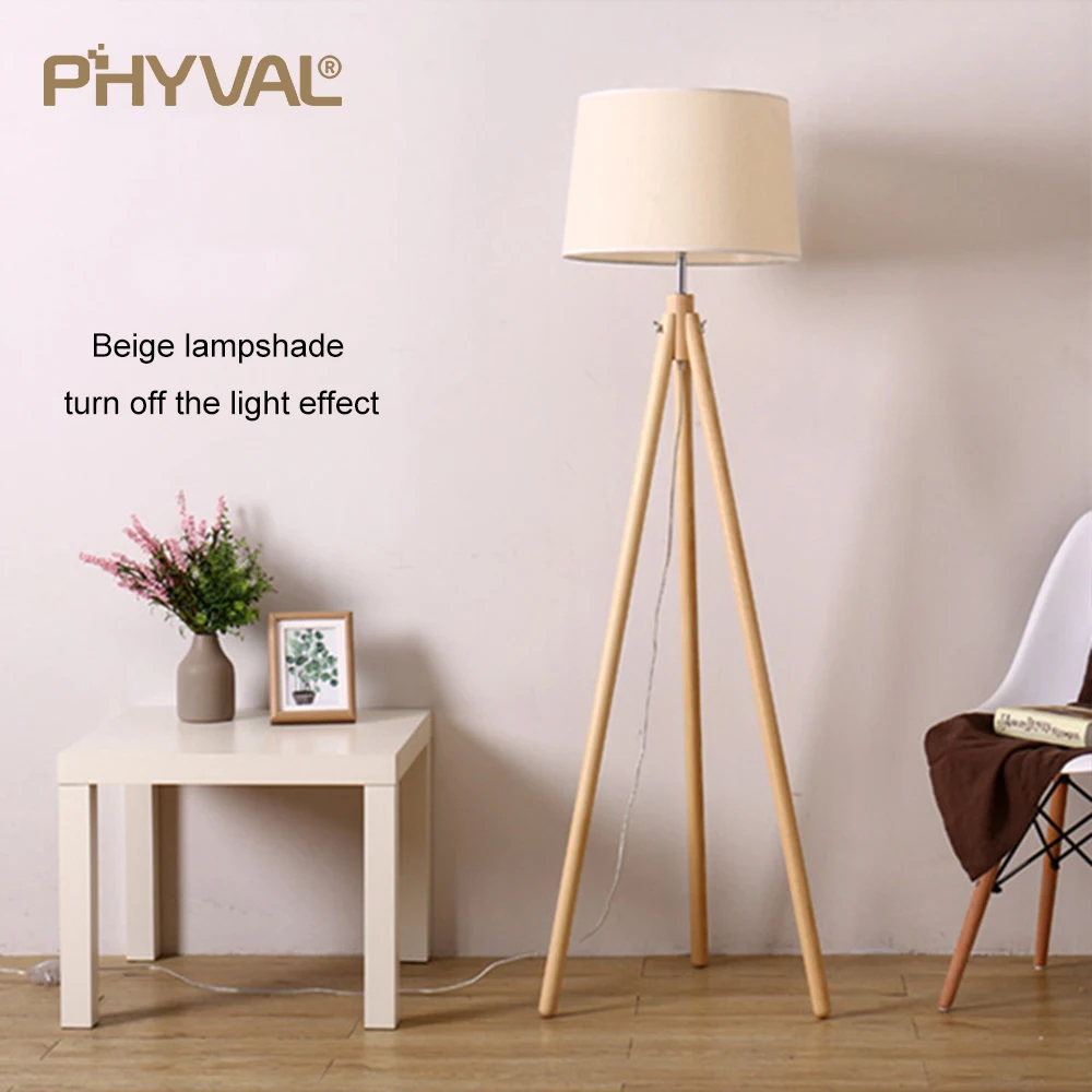 Скандинавский торшер из цельного дерева тканевый абажур простая лампа на ножках
