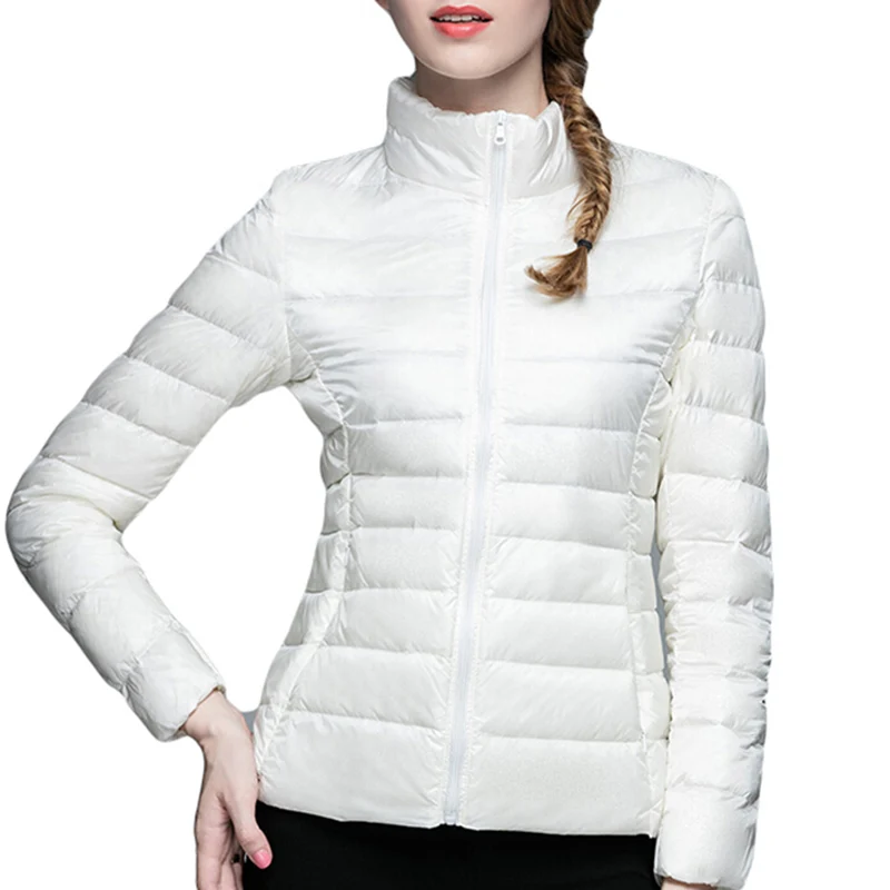 Осенне зимняя женская Ультралегкая пуховая куртка на белом утином пуху легкая