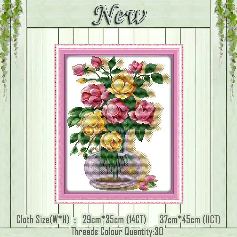 Dual color rose Корзина розы в вазе Цветочная живопись Счетный напечатанный на холсте DMC 11CT 14CT наборы DIY Вышивка крестиком набор для рукоделия - Цвет: Dual color rose