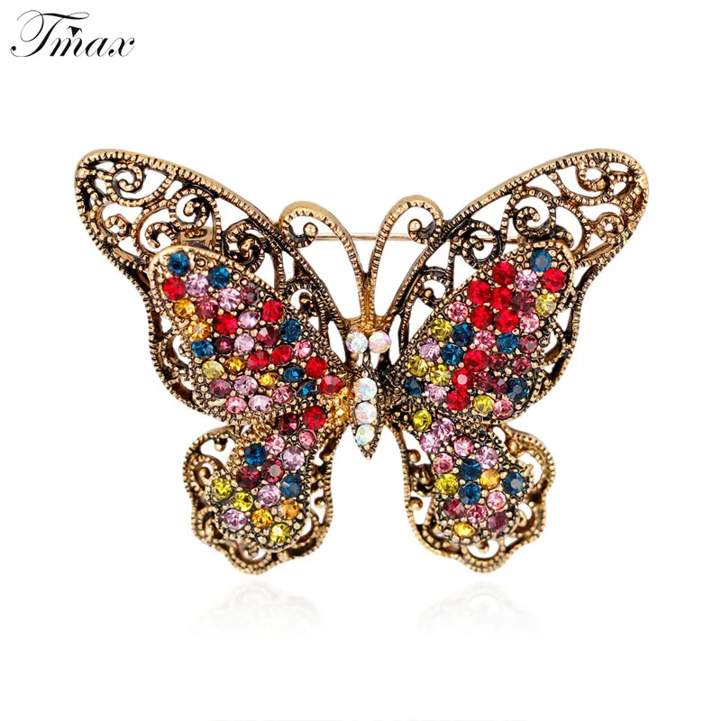 Tengmaxi Винтаж Дизайн Шинни Кристалл Rhinestone Бабочка Броши для женское платье Шарф