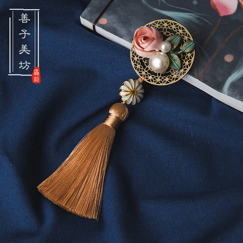 Винтажная брошь ручной работы в китайском стиле с кисточками и жемчугом японское