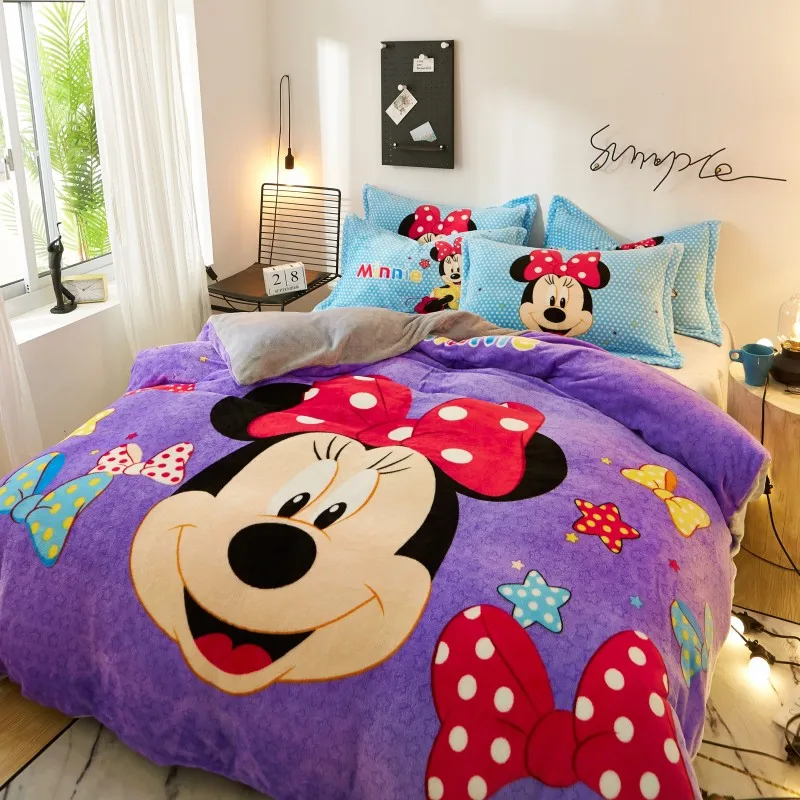 Disney фиолетовый Минни Маус мягкий фланелевый пододеяльник набор королева Твин